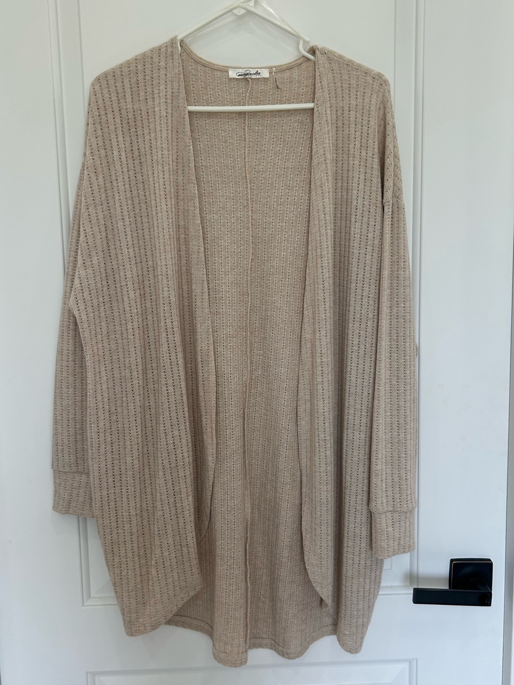 Magnolia Open-Front Beige Knit Cardigan